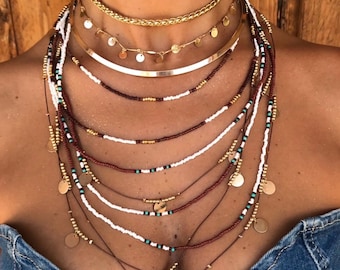Beaded Necklace , Bohemian Necklace, ,layered necklace,  Trendy Necklace, strand necklace, multi chain necklace,gold and beaded necklace
