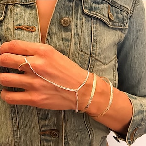 Ring Armband, Ring Kette Armband, Hand Armband, Sklaven Armband, Boho Schmuck, Silber Hand Armband, Körper Schmuck, Ring Armband zierlich