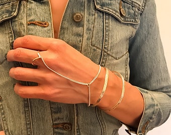 Ring Bracelet, Ring Chain Bracelet, Hand Bracelet, Slave Bracelet, Boho Jewelry, Silver Hand Bracelet, Body Jewelry, Dainty Ring Bracelet