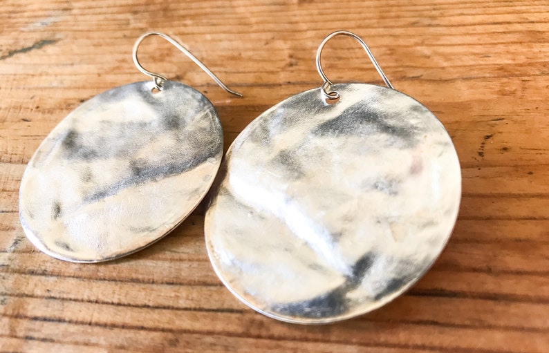 Circle Dangle Earrings Silver Boho Earrings Silver Statement Earrings Large Disc Earrings Hammered Earrings Drop Earrings Boho Jewelry