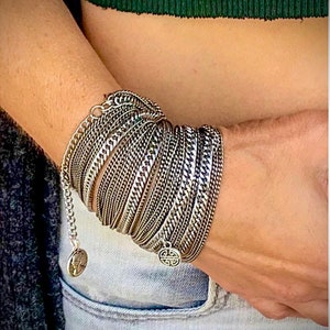 Silver Chain Bracelet, Multi chain bracelet, Silver wrap bracelet, Silver cuff bracelet, Wide Bracelet, Chunky silver bracelet
