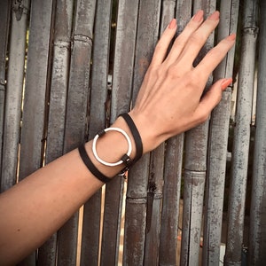 Silver Leather Bracelet, Leather Bracelet Women, Statement Bracelet, Bohemian Jewelry, Leather Cuff Bracelet, Chunky Bracelet, Leather Wrap