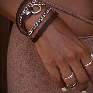 Leather and Silver Bracelet, Wrap Bracelet, Unique Leather Bracelet, Bohemian Jewelry, Leather Bracelet for Women, Silver Chain Bracelet