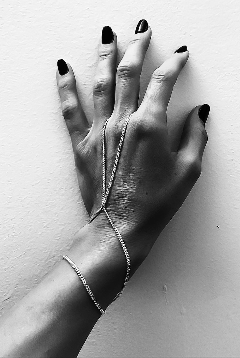 Silver Hand Bracelet Ring Bracelet Ring Chain Bracelet Hand Etsy