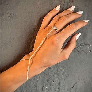 Ring Armband, Silber Hand Armband, Slave Armband, Boho Schmuck, Ring Kette Armband, Festival Handkette, Körperschmuck, Finger Armband
