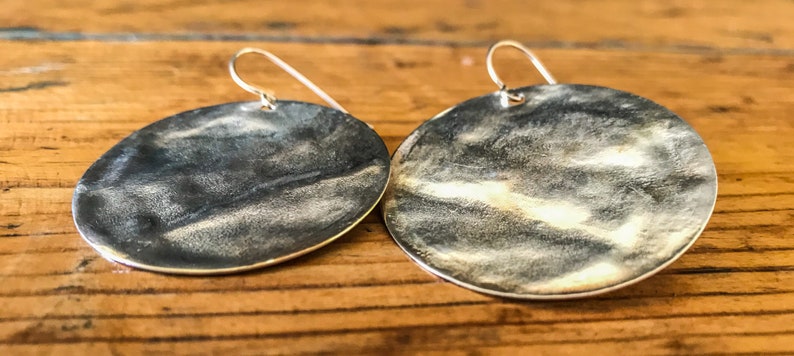 Circle Dangle Earrings Silver Boho Earrings Silver Statement Earrings Large Disc Earrings Hammered Earrings Drop Earrings Boho Jewelry