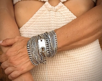 Silver bracelet, Multi silver chain , Chunky Bracelet, Link Silver Bracelet,Layered Silver Bracelet,Curb Bracelet, silver wrap bracelet