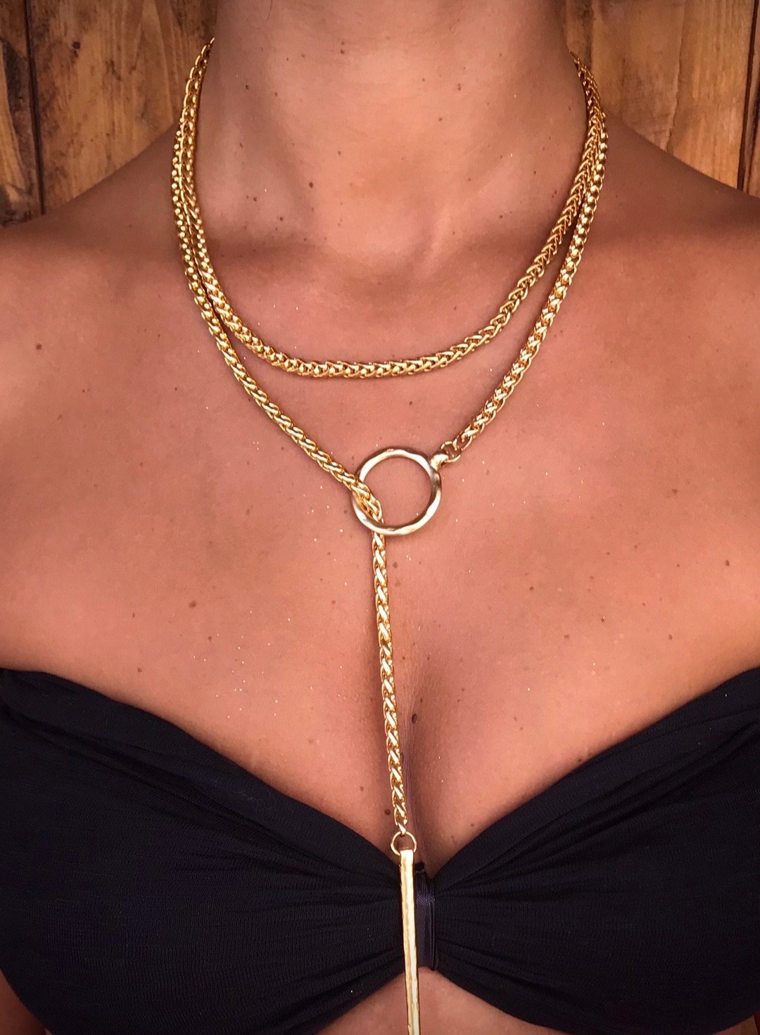 ネックレス・ペンダント Drops On Layered Chains Necklace Layered Drop Necklace • Gold Chain Necklace • Gold Layer