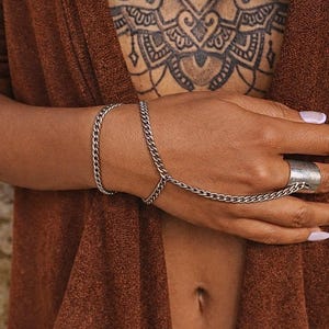 Ring Bracelet, Hand Bracelet, Slave Bracelet, Link Silver Bracelet, Bohemian Hand Jewelry, Ring Chain Bracelet, Statement Silver Bracelet