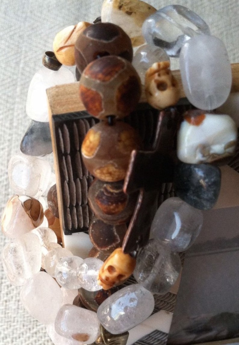 Custom Tibet Nepal Himalayan Rock Quartz Crystal Boho Healing Mala Tibetan Agate Carved Bone Skull Connector Cross Mantra