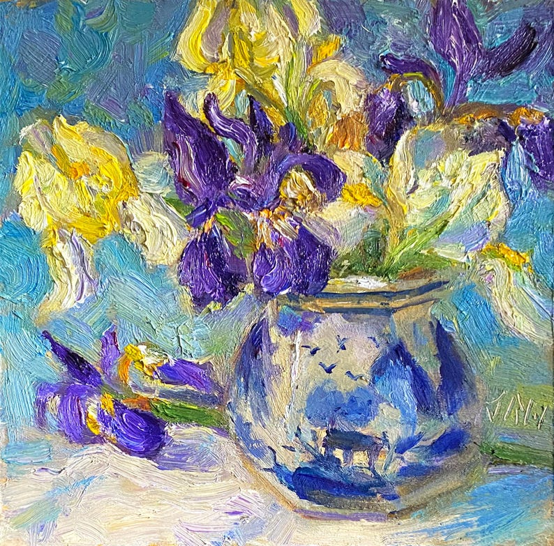 Original Iris Oil Painting: Floral Still Life, 6x6 - Etsy
