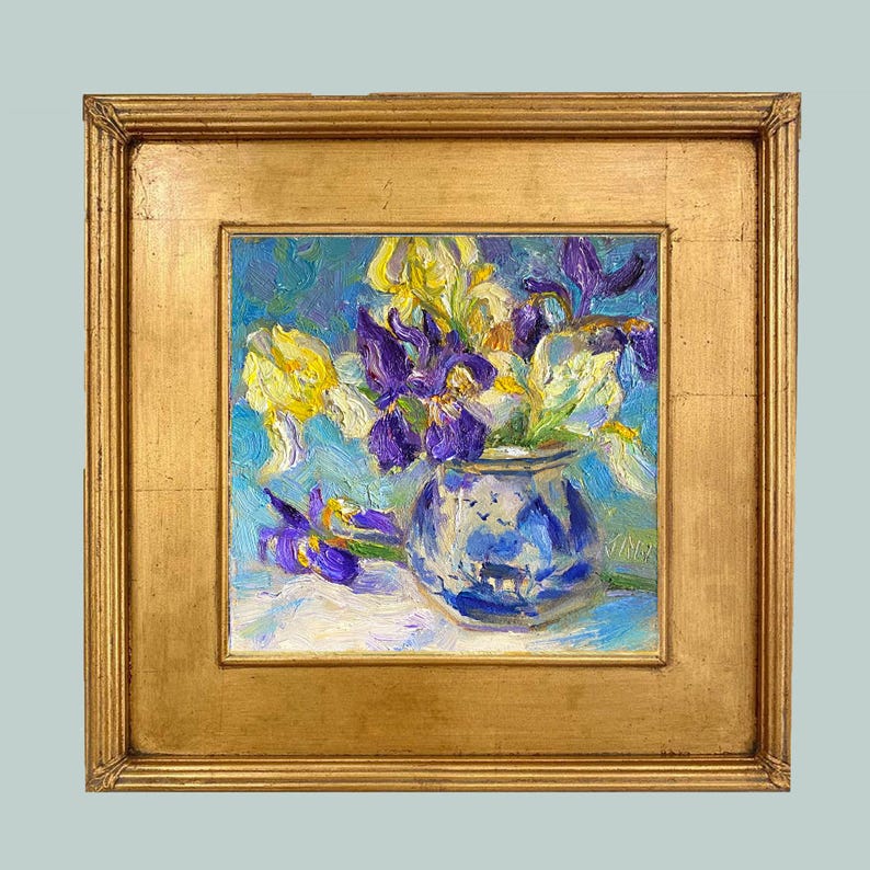 Original Iris Oil Painting: Floral Still Life, 6x6 - Etsy