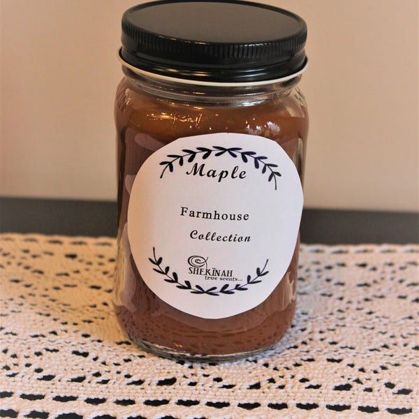 Farmhouse  Maple Mason Jar 16 oz Candle Shekinah Candles