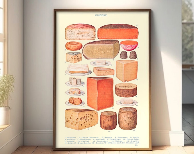 Cheese Wall Art Poster - Gorgonzola Parmesan Cheddar  More