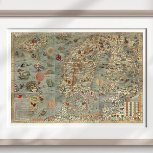 Premium Quality Poster: Wall Art Map Carta Marina Old Map Print Antique Map Old map Reproduction
