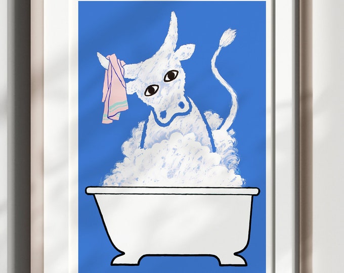Cute Cow Poster for Bathroom or Kid room
