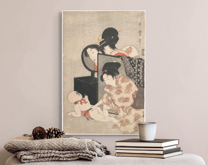 Mother and Child Art Print by Kitagawa Utamaro  18th Century Japanese Ukiyo-e Poster  Vintage Wall Decor