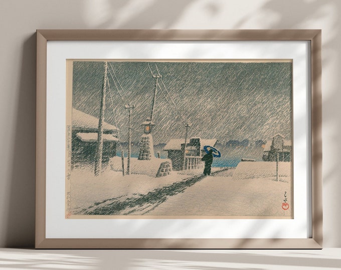 Snow at Tsukishima 1930 - Kawase Hasui Print Japanese Print Ukiyo-e Poster Japan Wall Art Hasui Poster Japanese Art Art Reproduction