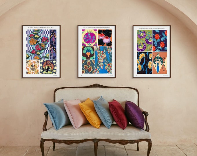 Printed on Matte Paper -  A beautiful Set of 3 Vintage Flower Poster Botanical Illustration Flower Wall Art Nouveau Flower Art
