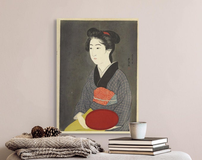 Waitress With a Red by Hashiguchi Goyo 1920 - Vintage Japanese Woodblock Print Ukiyo-e  Japan Wall Art Geisha Asian Style Hin Hanga