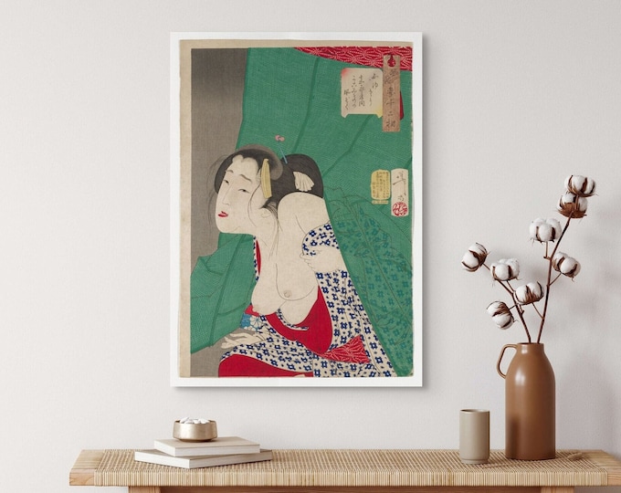 1888 Yoshitoshi Tsukioka Vintage Japanese Ukiyo-e Print - Itchy Appearance Elegant Woman Wall Art