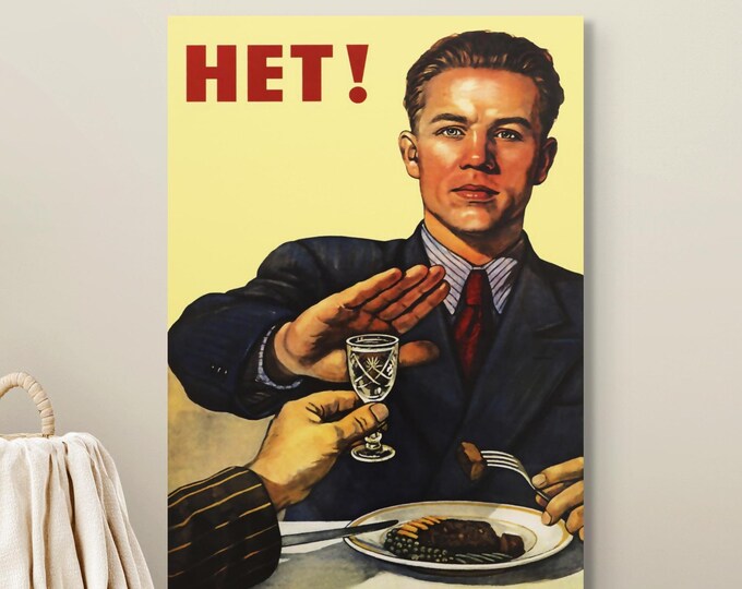 Vintage Soviet Poster No to Alcohol Cold War Wall Art Against Alcoholism Russian Decor