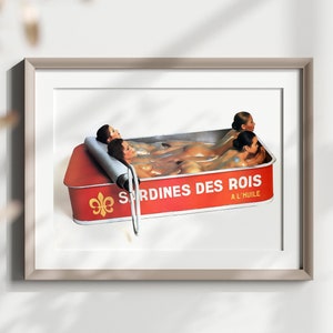Póster de calidad superior: póster de arte mural con sardinas reales, póster de comida vintage, decoración de cocina, póster de vino para cocina, decoración de pared de cocina