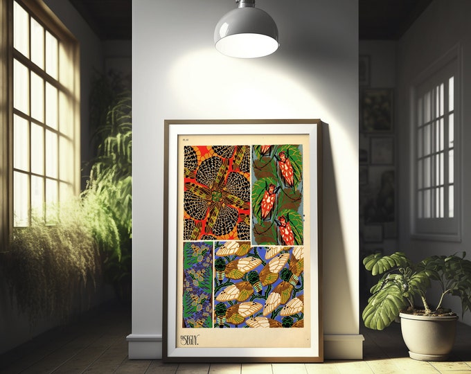 Art Nouveau Insect Pattern Poster  Vintage Botanical Wall Art  Premium Quality 1920s Decor