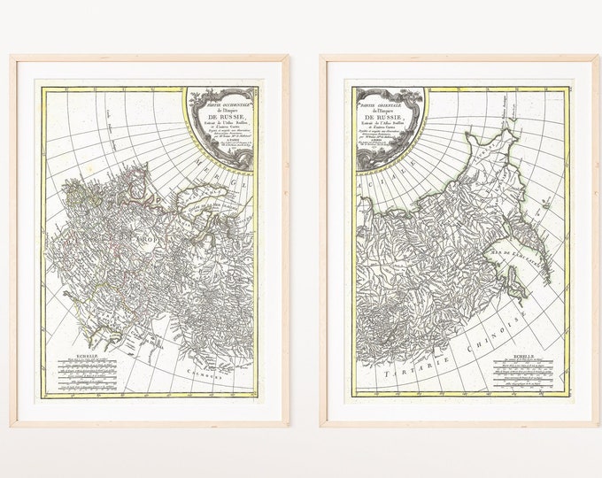 Wall Art Set of 2 Old Maps of Russia from 1772 - Antic Map Reproduction Russian Map