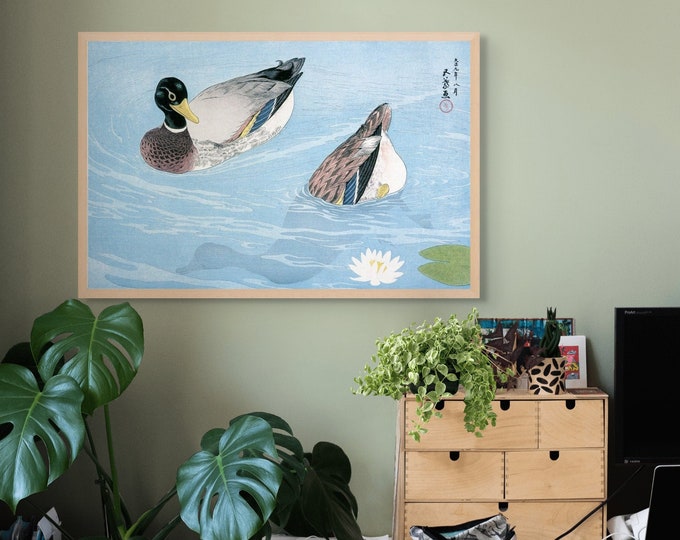 Vintage Goyō Hashiguchi Duck Wall Art  Ukiyo-e Bird Print  Japanese Botanical Decor