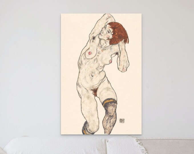 Egon Schiele Nude Art Print - Black Stockings Reproduction for Unique Home Decor Gift