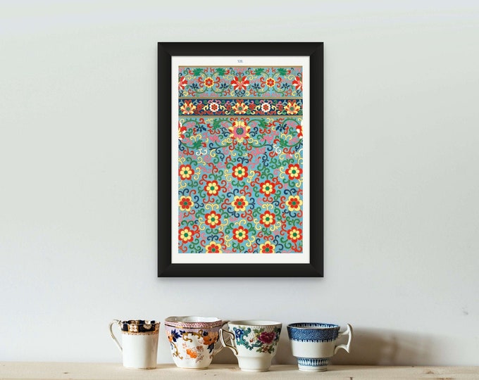 Vintage Chinese Flower Pattern Vintage Flower Illustration Poster Botanical Wall Art Chinese Print Vintage Ornaments Chinese Pattern Print