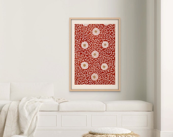 Vintage Chinese Flower Pattern Poster  Botanical Wall Art Print  Elegant Floral Illustration