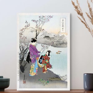 Ammirando il fiore di prugna Ogata Gekko - Stampe giapponesi Ukiyo e Edo Periodo Arte murale Decorazione giapponese Vintage Asiatico Japandi