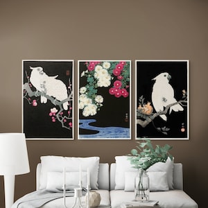 Stampato su carta opaca - Un bellissimo set di 3 stampe di poster giapponesi di Ohara Koson 1927 Vintage Cockatoo Poster Bird Poster