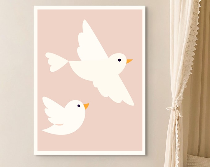 Flying Birds Nursery Wall Art  Minimalist Playroom Decor  Baby Shower Gift