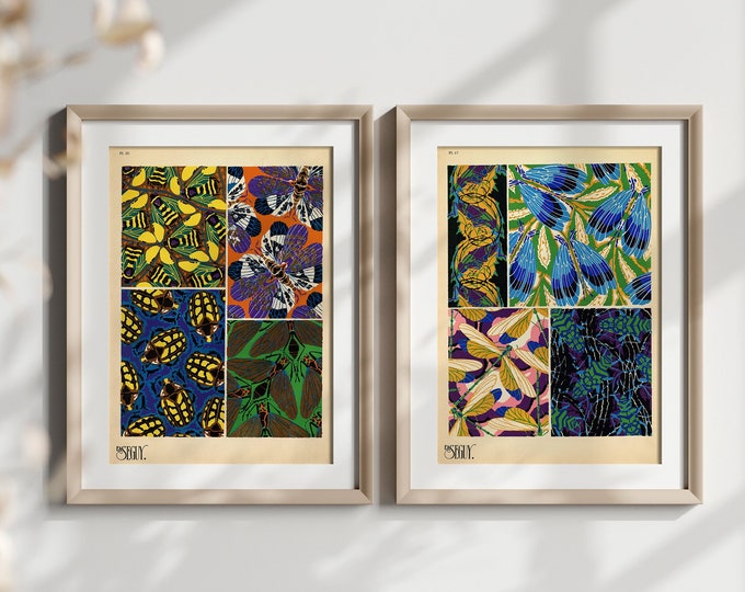Wall Art A Beautiful Set Of Two Vintage Insect Pattern Posters Mid 1920s Art Nouveau Vintage Botanical Illustration Insect Wall Art