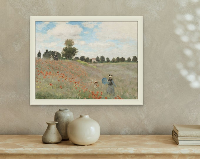 Poppy Field Wall Art Print by Claude Monet Vintage Reproduction Elegant Home Decor