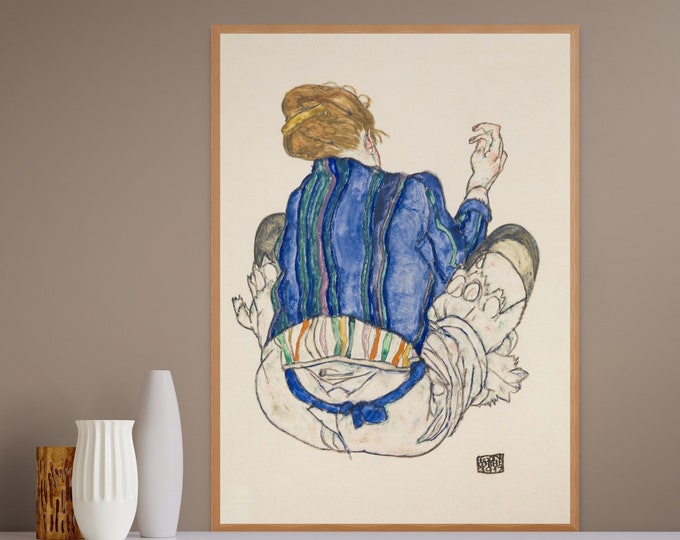 Premium Quality Poster: Egon Schiele Print Seated Woman Back View 1914 Schiele Art Print Schiele Poster Art Reproduction