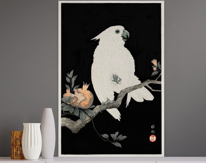 Wall Art Cockatoo With Pomegranate 1927 by Ohara Koson - Ukiyo-e Art Japanese Art Edo Period Japan Wall Art Japanese Wall Art Japanese Print