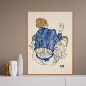 Póster de calidad superior: Impresión de Egon Schiele Mujer sentada de espaldas 1914 Impresión artística de Schiele Póster de Schiele Reproducción artística Inauguración de una casa