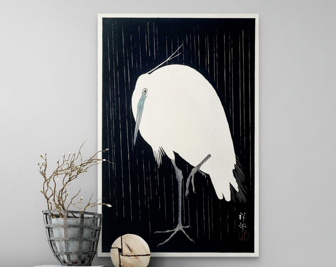Egret in the rain 1930s by Ohara Koso Ukiyo-e Art Japanese Art Edo Period Japan Wall Art Animal Poster Japanese Wall Art Japanese Print