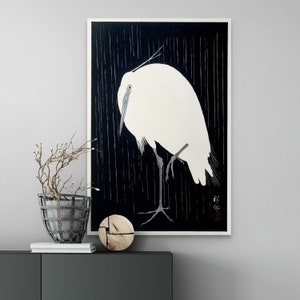 Reiher im Regen 1930er Jahre von Ohara Koso Ukiyo-e Kunst Japanische Kunst Edo-Periode Japan Wandkunst Tier Poster Japanische Wandkunst Japanischer Druck