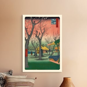 Wand Kunst Pflaumengarten bei Kamata 1857 Hiroshige Artwork Ukiyo-e Japanischer Druck Japanische Wand Kunst Edo-Periode Holzschnitt