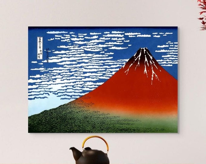 Red Fuji 1930 by Katsushika Hokusai - Ukiyo-e Art Print Edo Period Japandi Style Asian Wall Art Japanese Woodblock