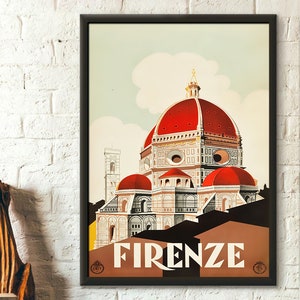 Póster de viaje de Florencia, arte vintage, decoración de pared de Florencia, arte italiano para el hogar.