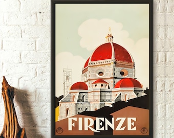 Florence Travel Poster Art  Vintage Firenze Wall Decor  Italian Home Art