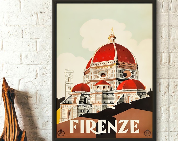 Florence Travel Poster Art  Vintage Firenze Wall Decor  Italian Home Art