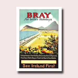 Impresión artística de pared de viaje de Irlanda, póster vintage de Bray, decoración perfecta para inauguración de la casa.