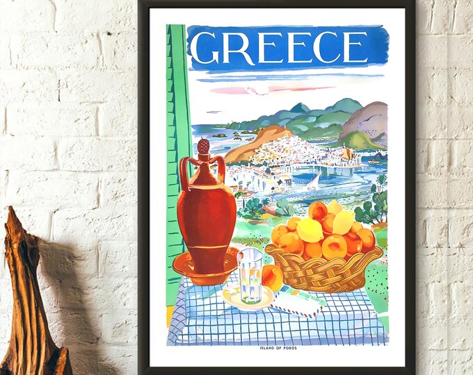 Greece Travel Print 1948 - Vintage Travel Poster Greece Poster Travel Wall Art Kitchen Wall Art Travel Decor Home Decor Gift Idea Birthday